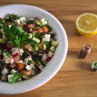 israeli kofta with tahini + salad